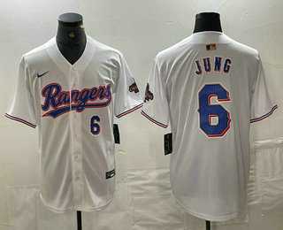 Mens Texas Rangers #6 Josh Jung Number White 2024 Gold Collection Limited Cool Base Jersey